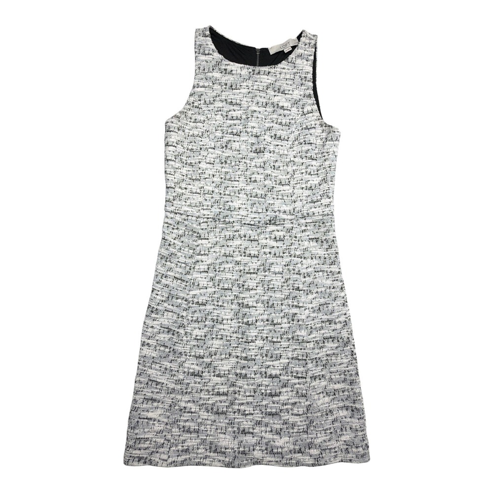 LOFT Petites Black White Tweed Sleeveless Shift Dress Size 0P Round Neck Zip